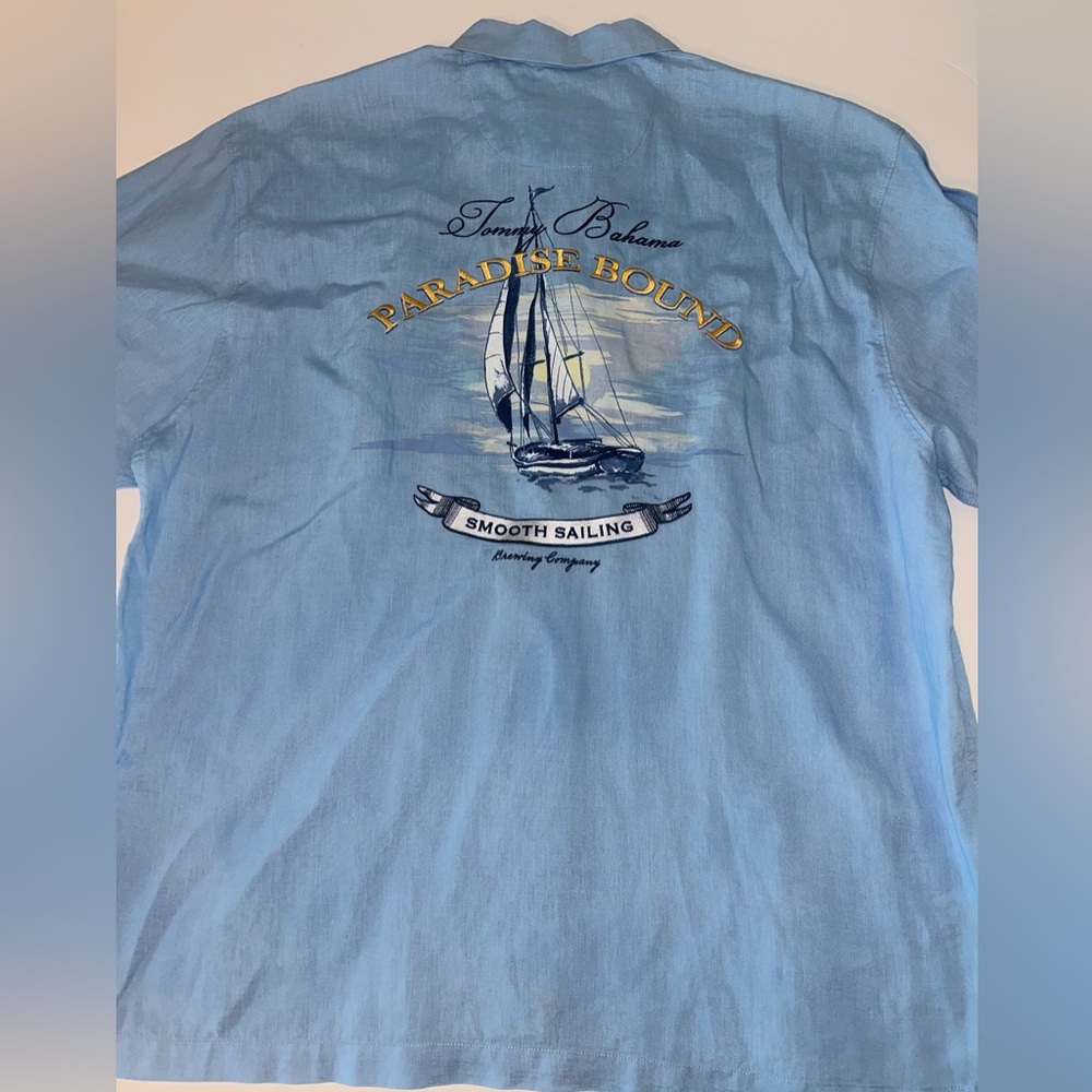 Tommy Bahama men’s Paradise Bound Smooth Sailing 100% linen blue shirt size XL - Picture 9 of 11